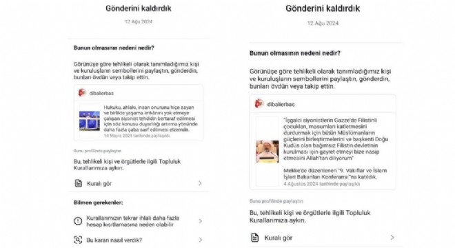  Instagram Erbaş'ın mesajlarını sildi